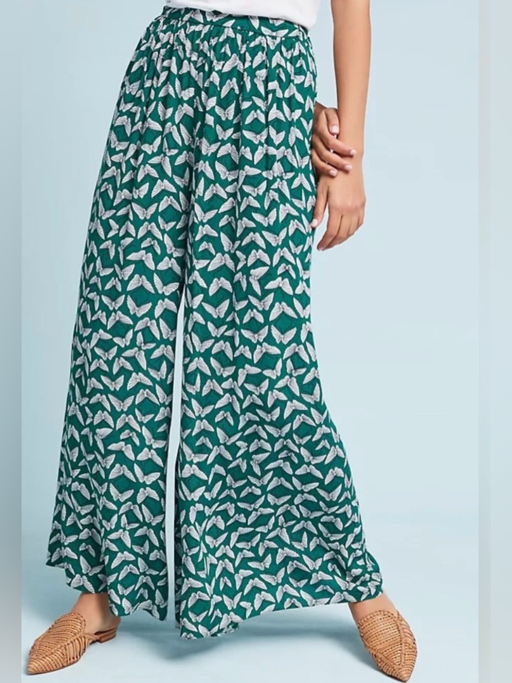 Maeve Acker Wide-Leg Pants Butterfly Print Medium